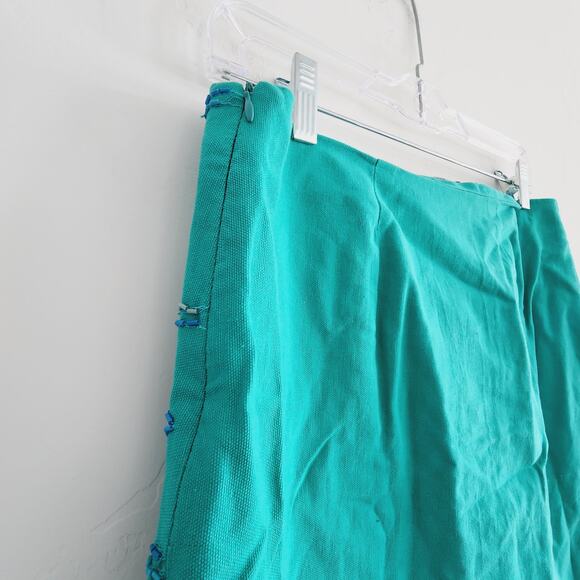 Zara Cotton Mini Skirt with Floral Beading & Embroidery Size Medium Teal - Picture 5 of 9